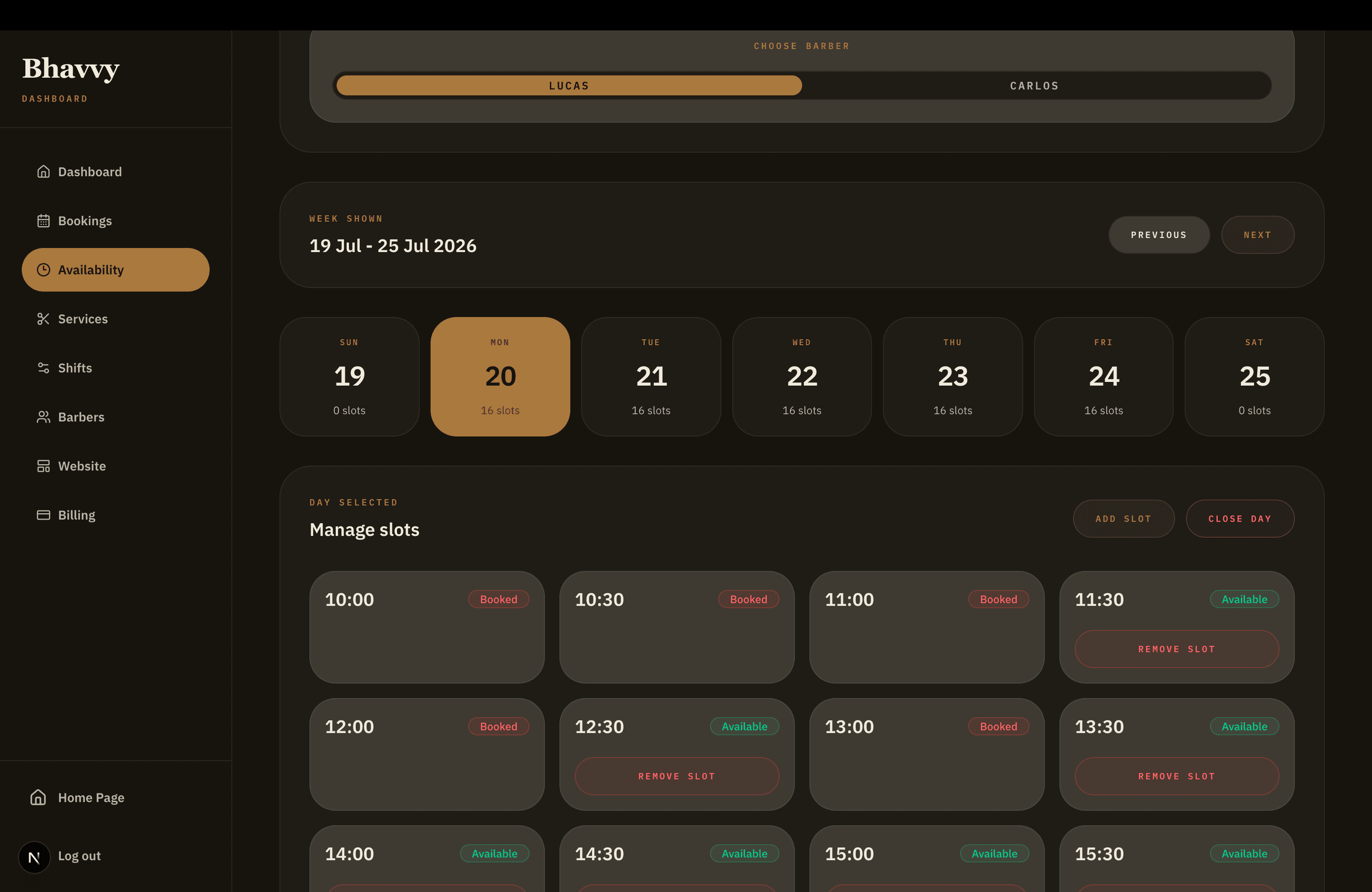 Bhavvy availability management page