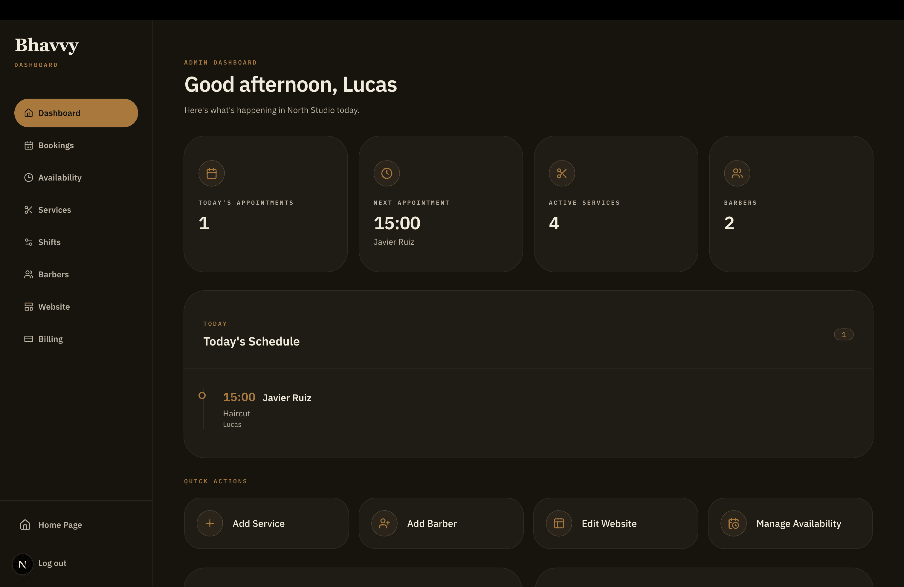 Bhavvy barbershop dashboard